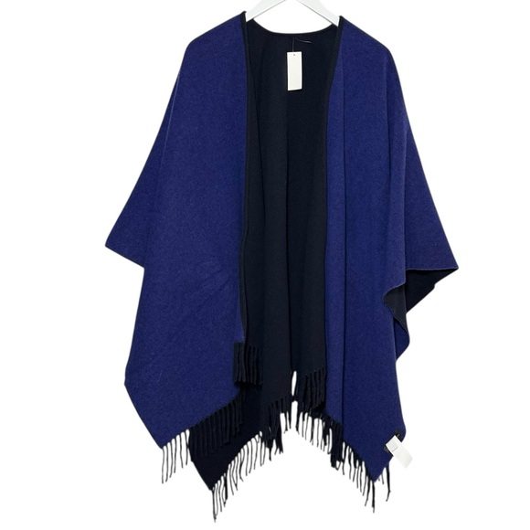 Banana Republic Reversible Double Faced Poncho Navy NWT OS Ruana Wrap Fringe - Picture 3 of 6
